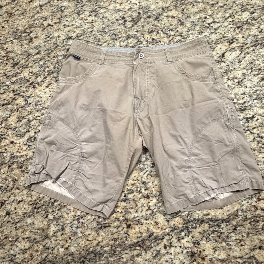 KUHL Mens Khaki Cargo Hiking Shorts Size 35 Tan Distressed Frayed Hem ws